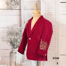 Load image into Gallery viewer, BT2540 Wine Velvet Gold-Embroidered Party Blazer for Boys
