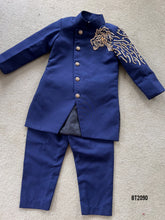 Load image into Gallery viewer, BT2090 🎩 Midnight Majesty: Royal Blue Lion Embroidered Party Wear Ensemble for Little Boys 🎩
