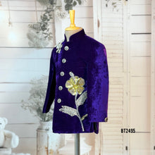 Load image into Gallery viewer, BT2495 Royal Purple Velvet Baby Boy Sherwani | Golden Floral Embroidered Party Outfit

