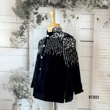 Load image into Gallery viewer, BT2522 Black Designer Baby Boy Velvet Embroidered Party Sherwani Jacket
