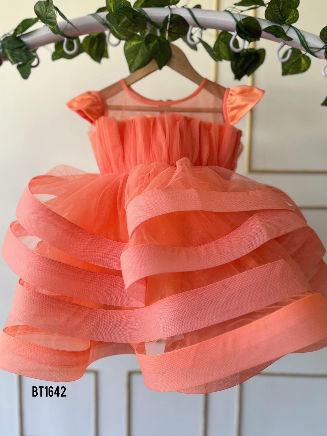 BT1642 Coral Flounce Layered Party Dress for Toddlers