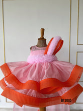 Load image into Gallery viewer, BT2005 🎀Bunny Fun in Pink &amp; Orange – Party-Ready Dress for Your Little Star! 🐰💕
