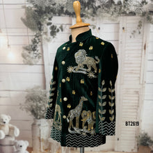 Load image into Gallery viewer, BT2619 Dark Green Velvet Baby Boy Indo Western with Animal Theme Handwork | Luxury Birthday Wedding Party Wear Dress for Boys
