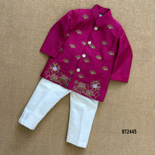 Load image into Gallery viewer, BT2445 Designer Baby Boy Magenta Party Wear Kurta Set with Lotus Embroidery
