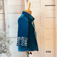 Load image into Gallery viewer, BT2518 Royal Teal Embroidered Baby Boy Indo-Western Jacket for Birthday &amp; Wedding
