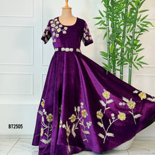 Load image into Gallery viewer, BT2505 Royal Purple Velvet Embroidered Gown for Mom | Luxury Party &amp; Wedding Outfit

