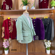 Load image into Gallery viewer, BT2576 Premium Baby Boy Party Wear Blazer – Mint Pearl Embroidery Edition
