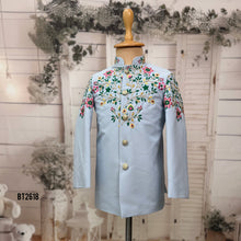 Load image into Gallery viewer, BT2618 Sky Blue Floral Embroidery Jhodpuri for Boys | Luxury Birthday Wedding Party Wear Outfit
