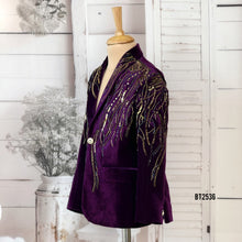 Load image into Gallery viewer, BT2536 Luxury Velvet Party Wear Blazer for Boys | Deep Purple Sequins Embellished Jacket | Premium Birthday &amp; Event Outfit
