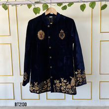 Load image into Gallery viewer, BT2130 Regal Navy Velvet Party Wear Sherwani For Boys ✨👑
