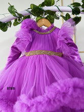 Load image into Gallery viewer, BT1619 Lavender Ruffle Birthday Party Wear Frock For Baby Girls
