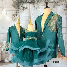 Load image into Gallery viewer, BT2503 Emerald Green Family Combo Outfit | Dad, Mom &amp; Baby Matching Party Wear Set
