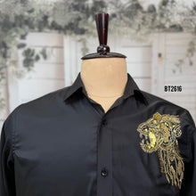 Load image into Gallery viewer, BT2616 Black Designer Shirt for Dad with Lion Embroidery | Premium Birthday Wedding Party Wear Shirt
