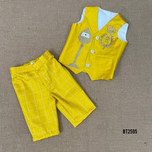 Load image into Gallery viewer, BT2595 Royal Yellow Baby Boy Waistcoat Set with Embroidered Crown Detail
