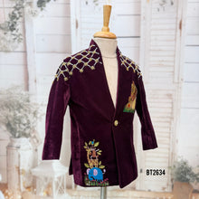 Load image into Gallery viewer, BT2634 Royal Wine Lion Embroidery Blazer for Baby Boy | Luxury Birthday &amp; Wedding Party Wear
