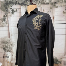 Load image into Gallery viewer, BT2613 Black Designer Shirt for Dad with Hand Embroidery | Premium Birthday Wedding Party Wear Shirt

