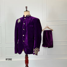 Load image into Gallery viewer, BT2502 Royal Purple Velvet Embroidered Blazer Set for Dad | Luxury Party &amp; Wedding Outfit
