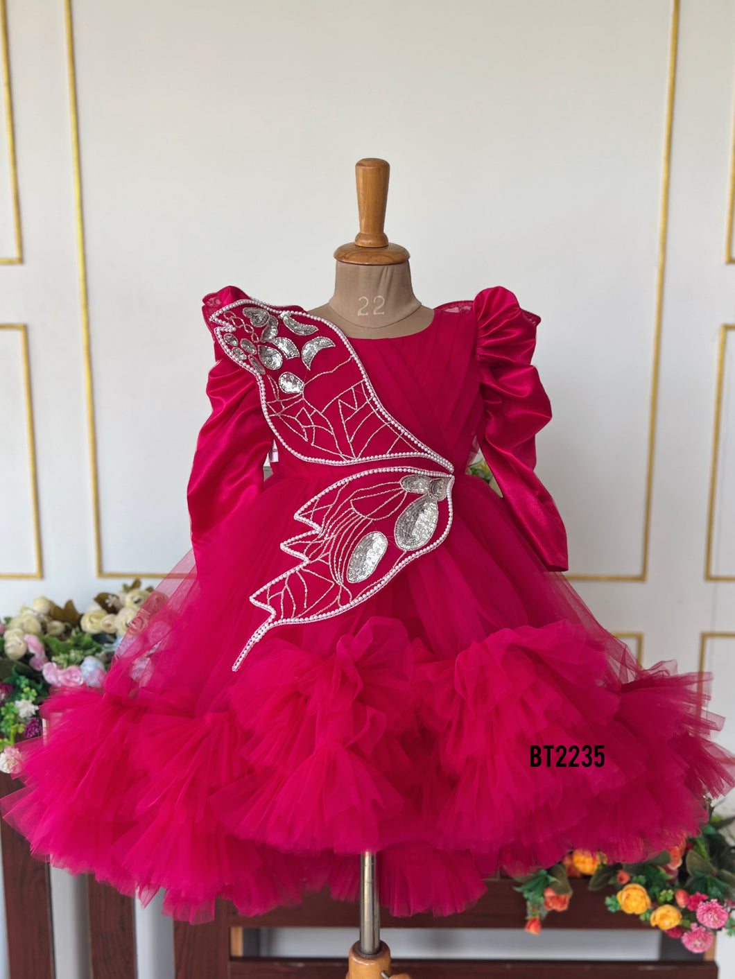 BT2235 ✨ Ruby Butterfly Princess Dress – A Royal Fairytale Look! 🦋👑