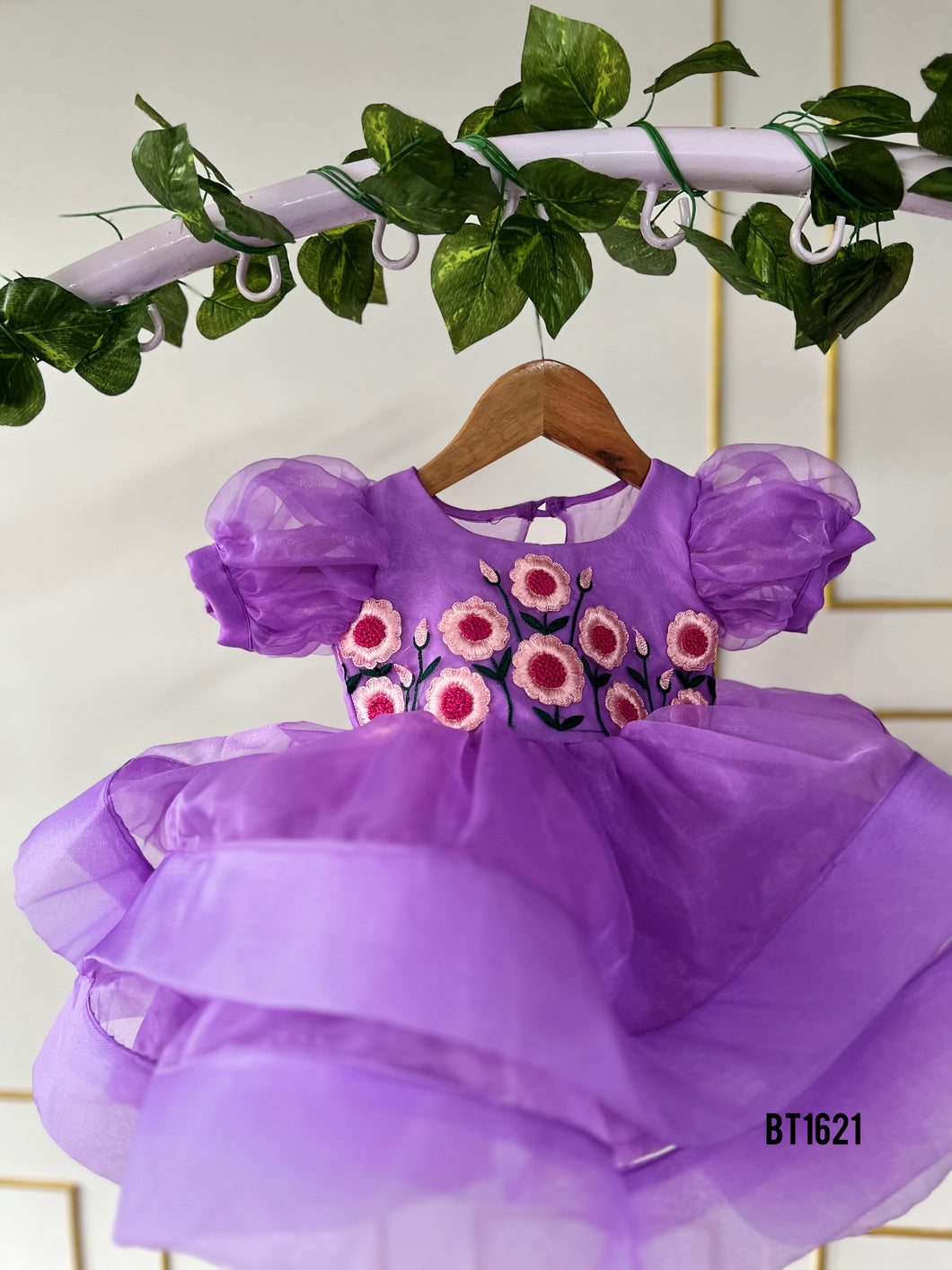 BT1621 Thread Embroidery Organza Bouncy Frock For Baby Girls