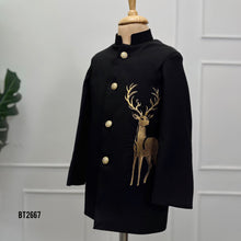 Load image into Gallery viewer, BT2667 Midnight Black Deer Embroidered Indo Western Sherwani for Baby Boy
