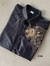 Load image into Gallery viewer, BT2180 Majestic Lion Embroidered Boys Party Wear Black Shirt 🦁✨
