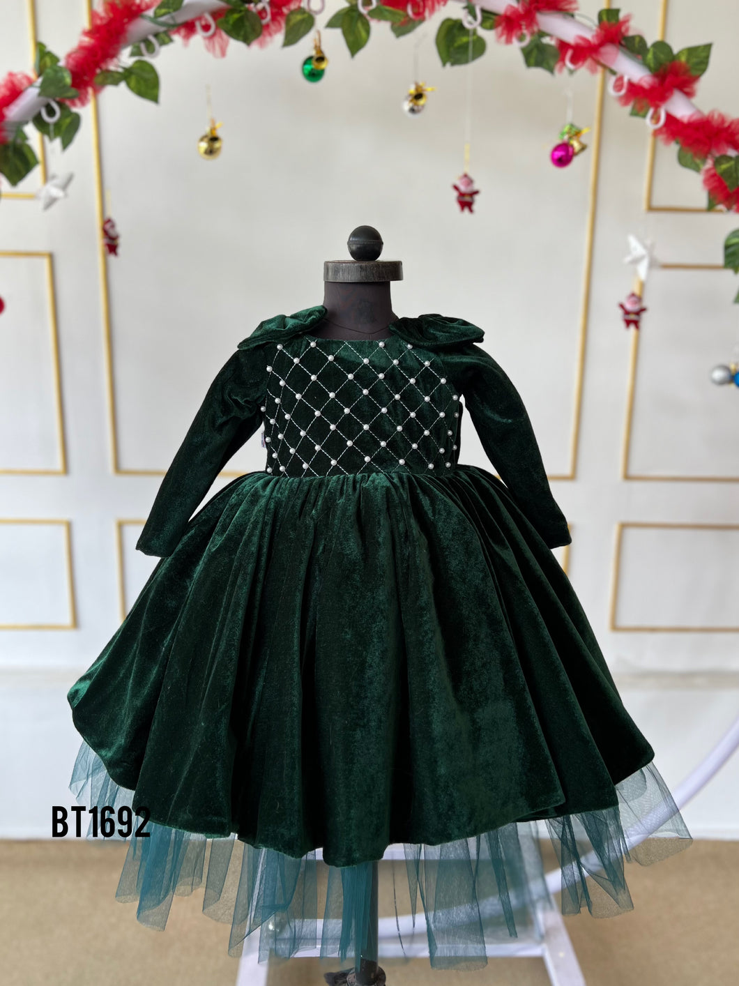 BT1692 Velvet Winter Party Wears With Pearls