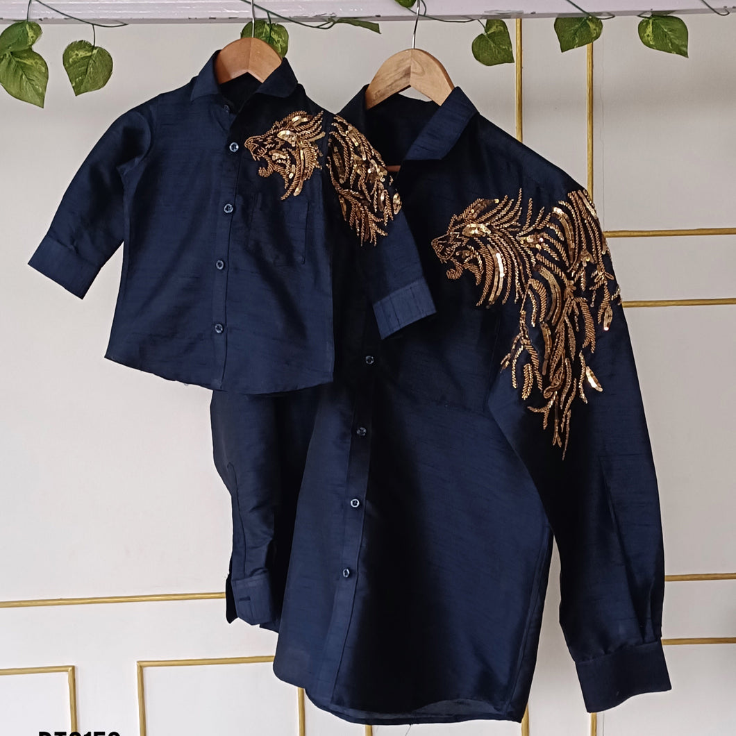 BT2152 Royal Navy Dad-Son Matching Shirts with Golden Elegance 👔✨