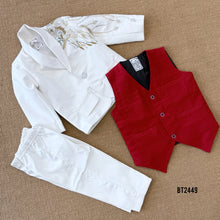 Load image into Gallery viewer, BT2449 Lion Theme Embroidered Baby Boy Blazer Set with Maroon Waistcoat 🕊️❤️
