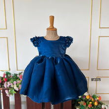 Load image into Gallery viewer, BT2375 Navy Blue Baby Girl Party Frock with Puffy Skirt &amp; Pearl Sleeve Detailing – Elegant Kids Birthday Dress
