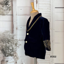 Load image into Gallery viewer, BT2532 Navy Blue Designer Baby Boy Velvet Party Blazer with Golden Hand Embroidery
