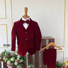 Load image into Gallery viewer, BT2282 ❤️ The Royal Maroon Velvet Suit – A Dashing Look for Your Little Prince! ❤️
