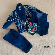 Load image into Gallery viewer, BT2341 Royal Navy Blue 3pc Baby Boy Party Wear Set with Embroidery – Jacket, Waistcoat &amp; Pant ✨
