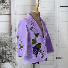 Load image into Gallery viewer, BT2524 Lavender Designer Baby Boy Velvet Party Blazer with Grape Embroidery
