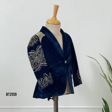 Load image into Gallery viewer, BT2559 Navy Blue Velvet Designer Blazer for Baby Boy | Hand Embroidered Party Wear
