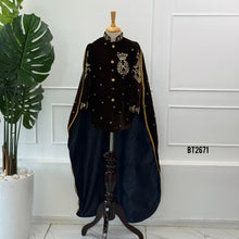 Load image into Gallery viewer, BT2671 Royal Black Cape Style Designer Baby Boy Sherwani
