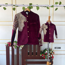 Load image into Gallery viewer, BT2308 🦁 The Majestic King &amp; Prince Combo – Velvet Sherwani Set 👑
