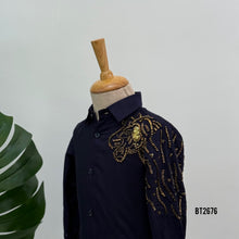Load image into Gallery viewer, BT2676 Royal Navy Blue Tiger Embroidered Designer Baby Boy Shirt
