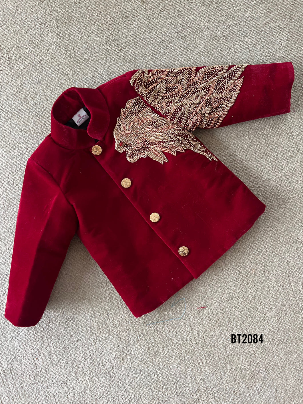 BT2084 🦁 Crimson Majesty: Bold Red Party Wear Jacket for Young Royals 🦁