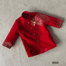 Load image into Gallery viewer, BT2221 Lion Embroidered  Red Velvet Party Wear Jacket For Baby Boys ❤️👑
