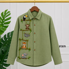 Load image into Gallery viewer, BT2679 Sage Green Jungle Safari Embroidered Shirt for Boys
