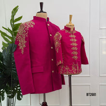 Load image into Gallery viewer, BT2681 Royal Fuchsia Dad &amp; Son Embroidered Indo Western Sherwani Combo
