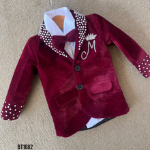 Load image into Gallery viewer, BT1682 Velvet Charm: A Dashing Party Wear Blazer for Baby Boys
