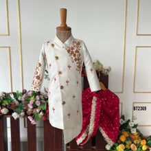 Load image into Gallery viewer, BT2369 Ivory Boys Embroidered Sherwani with Red Dhoti – Wedding &amp; Party Wear Outfit
