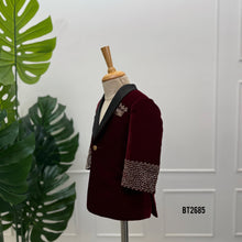 Load image into Gallery viewer, BT2685 Luxury Maroon Velvet Designer Baby Boy Tuxedo Set
