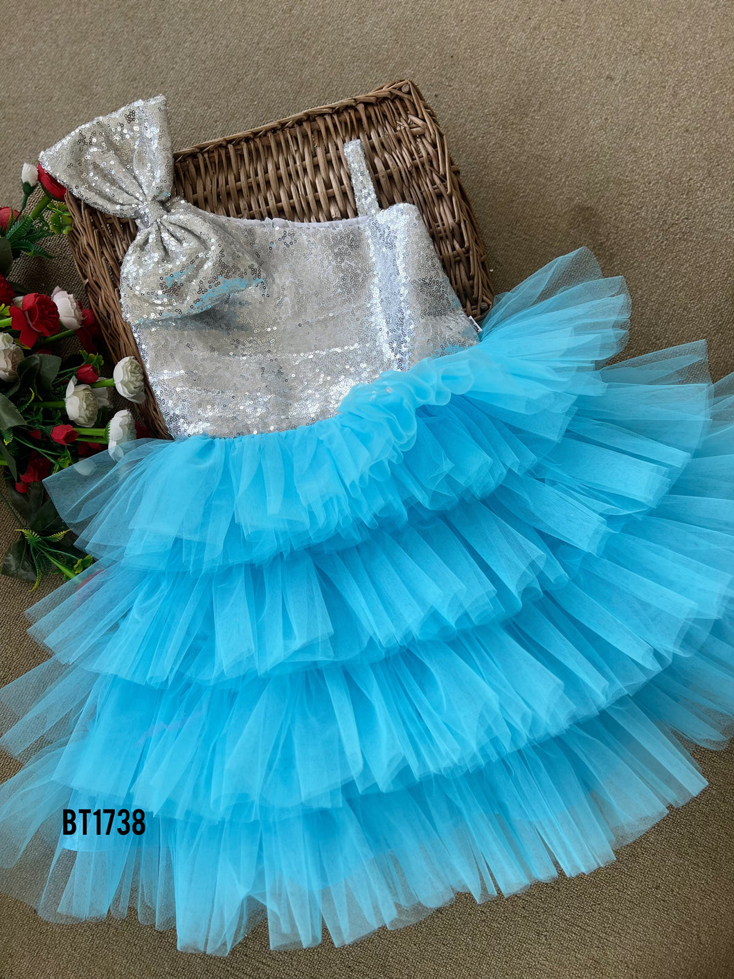 BT1738 Celestial Blue Sequin Ruffle Dress - Baby Glitz & Glam