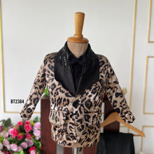 Load image into Gallery viewer, BT2384 Luxury Leopard Print Baby Boy Blazer with Black Bow Tie – Trendy Party Wear Outfit
