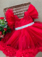Load image into Gallery viewer, BT1737 Ruby Red Radiance Dress - A Sparkling Celebration for Your Little Star
