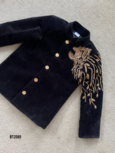 Load image into Gallery viewer, BT2089 ✨Golden Blaze: Regal Black Party Wear Jacket for Baby Boys ✨
