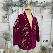 Load image into Gallery viewer, BT2623 Maroon Velvet Baby Boy Blazer with Crystal Handwork | Luxury Party Wear Jacket for Boys | Birthday Wedding Reception Outfit
