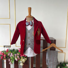 Load image into Gallery viewer, BT2333 🎩 Dapper Prince Red Blazer Set – A Royal Statement for Your Little Gentleman! ❤️👑
